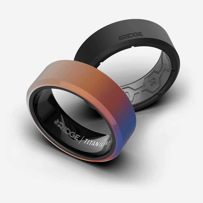 The Ridge Tungsten Rings For Men - Mens Wedding Band - Strong, Durable, and Scratch-Resistant Beveled Ring With Silicone Band - color: Burnt Titanium