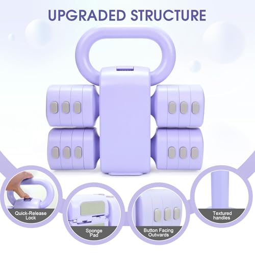Adjustable 2-in-1 Convertible Kettlebell & Dumbbells Set, 4 in 1 Free Weights Dumbbell Set of 2, Each 2.2 3.3 4.4 5.5lb Quick Change Women Dumbbell Set for Home Exercise Training - color: Purple