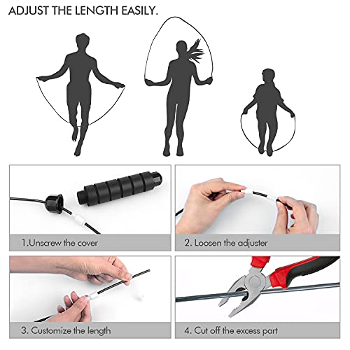 Jump Rope, Tangle-Free Rapid Speed Jumping Rope Cable with Ball Bearings for Women, Men, and Kids, Adjustable Steel Jump Rope with Foam Handles for Home Gym Exercise Fitness Workout Equipment & Slim Body - color: Black+Red