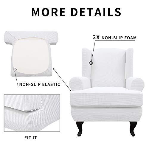 Easy-Going Stretch Wingback Chair Sofa Slipcover 2-Piece Sofa Cover Furniture Protector Couch Soft with Elastic Bottom, Spandex Jacquard Fabric Small Checks, Snow White - color: Snow White