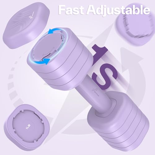 Adjustable Dumbbell Set of 2: Sportneer 4 in 1 Free Weights Dumbbells Set for Women, Hand Weights for Women at Home, Available in 5 lb × 2 and 10 lb × 2 Sets with Soft Rubber Handle for Home Gym Exercise Training - color: Aura Lavender, size: 10lb × 2