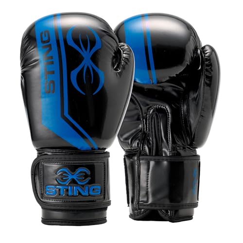 STING Armalite Boxing Gloves, Durable Boxing Equipment for Boxing Training, Balanced Weight Distribution | SLV3 Outer Skin, SAS Layering, Hi Flow Core Padding, Comfortline 3D Liner - color: Black/Blue, size: 16 Oz
