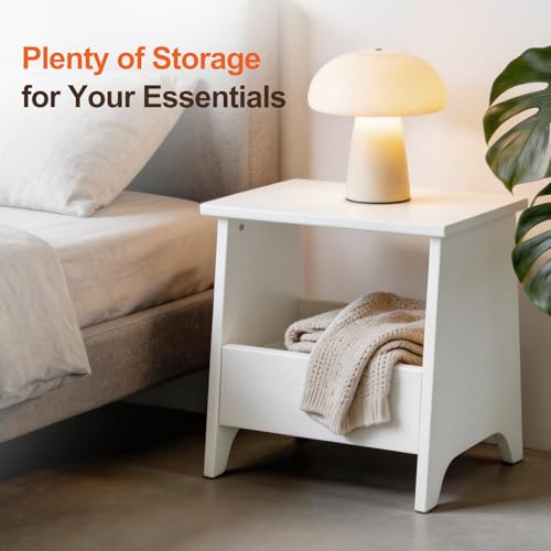 King Oasis Small Storage Stool with Flat Top, 15.7" Modern Footstool Ottoman for Living Room & Bedroom, Narrow Shoe Bench/Side Table for Entryway, Bathroom, Bedroom and Small Spaces, White - color: White