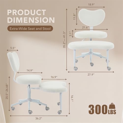 Ergonomic Cross Legged Chair with Wheels,360° Swivel Meditation Chair,ADHD Chair, Criss Cross Desk Chair with Lumbar Support and Adjustable Stool, Flexible Design for Fidgety Sitters, Ivory - color: Ivory, size: Heart Back