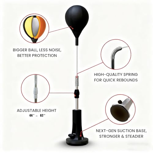 Punching Bag with Stand Home Suction Cup, Freestanding Reflex Punching Bag with Boxing Gloves, Adjustable Height Speed Bag for Adults & Teens, Home Gym Workout, Stress Relief Training