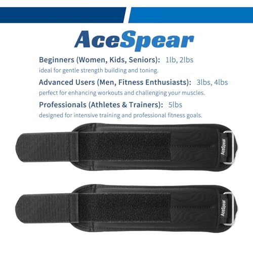 AceSpear Ankle Weights Sets for Men Women Kids 1lb 2lb 3lb 4lb 5lb Leg Weights Arm Wrist Weights Gym for Foot Exercise Training Workout Walking Jogging Yoga - color: Black, size: 1 lb x 2