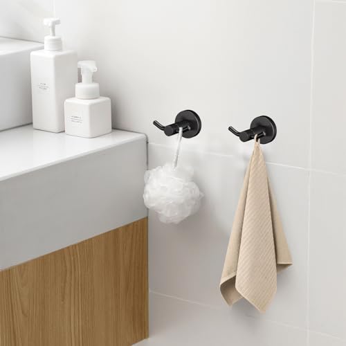 2 Pack Towel Hooks for Bathroom, Screw in Stainless Steel Wall Hooks for Hanging Coat Robe Keys(Matte Black) - color: Matte Black