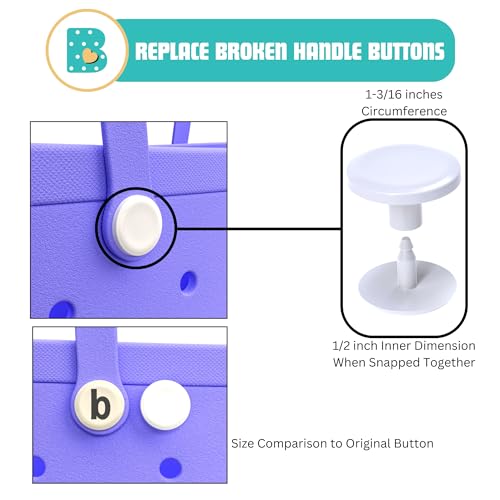 4-Pack Replacement Buttons for Bogg Bag Handle Strap. Compatible with Bogg Bag Beach Tote Handles. Fix Your Bogg Bag Handle Quickly and Easily with Replacement Rivets - color: Blank White