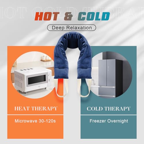 uncn Heating Pad for Neck Shoulders and Back Microwavable Wrap Weighted Neck Warmer 32x5in Microwave Heat Wrap Rice Beanbag Lavender Scented 1.5Pounds - color: Navy Blue