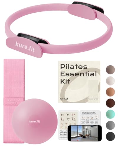 Pilates Kit for Women – Home Pilates Equipment Set with Ring, Ball & Resistance Bands | Pilates Starter Kit with Accessories in Gift Box - color: Pink, style: Essential Kit - 3PC