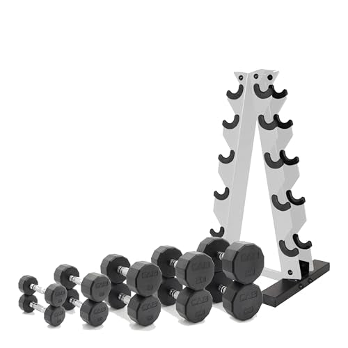 CAP Barbell 150 LB Coated Hex Dumbbell Weight Set with Vertical Rack | Multiple Options - color: White Rack, style: 12-Sided Chrome Handle