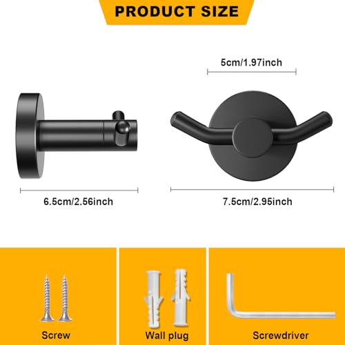 2 Pack Towel Hooks for Bathroom, Screw in Stainless Steel Wall Hooks for Hanging Coat Robe Keys(Matte Black) - color: Matte Black