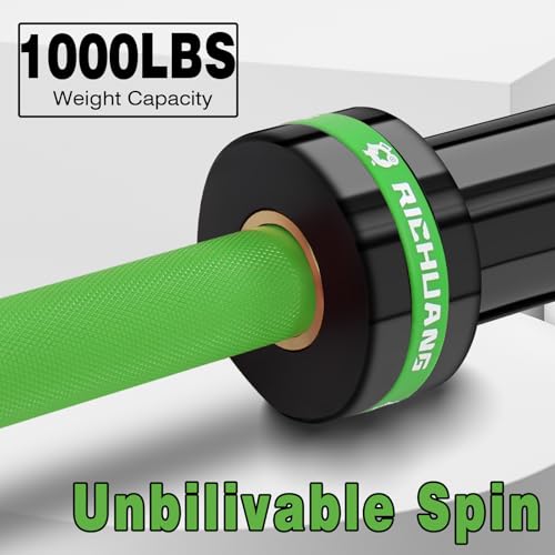 7ft Olympic Barbell 28mm 45lb – 500/700/1000LB Bar for Home Gym | Ceramic coated steel. Smooth spinning sleeves. Fits 2" plates. For snatch, clean and jerk, squats, deadlifts, bench press. - color: Green-1000LBS