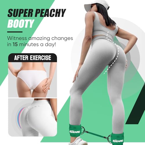 KUZARO Ankle Resistance Bands with Cuffs, Ankle Weights Bands for Working Out, Women Leg and Glutes Workout Equipment, Exercise Bands for Kickbacks, Butt and Booty Trainer, Home Gym Fitness Equipment - color: Green