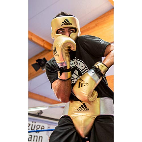 adidas Speed 500 Pro Boxing Gloves – Genuine Leather Training Gloves for Men & Women, Lace-Up Heavy Bag & Kickboxing Gloves - color: MET GOLD/SILVER/BLACK, size: 14 oz