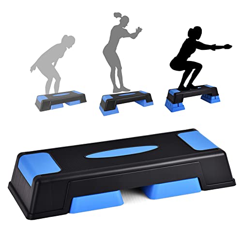 Aerobic Step Platform for Exercise w/Risers, Workout Step Height Adjustable 5"-7"-9", Fitness Step 450lbs Capacity, Non-slip Exercise Step Deck for Home/Gym - color: Blue