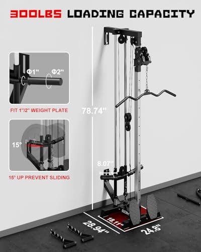 Wall Mount Cable Station, WM1 Cable Crossover Machine with 17 Positions, High and Low Cable Crossover Machine with Removable Footplate for Garage Home Gym - style: 120LBS Colored Home Gym Package BK