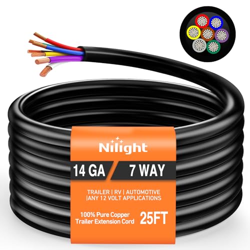 Nilight 25 Feet 7 Way Trailer Extension Cable Traditional SAE 14 Gauge 7 Conductor 100% Pure Copper Insulated Heavy Duty Wire Weatherproof for 7 Pin Blade RV Automotive - color: Traditional SAE Trailer Cord 25FT