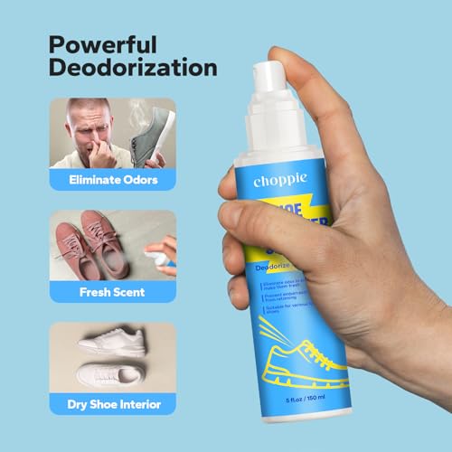 Choppie Shoe Deodorizer Spray (5 Fl Oz), Deodorizer for Destroy Embarrassing Odors, Foot Spray for Smelly Feet, Shoe Smell Eliminator