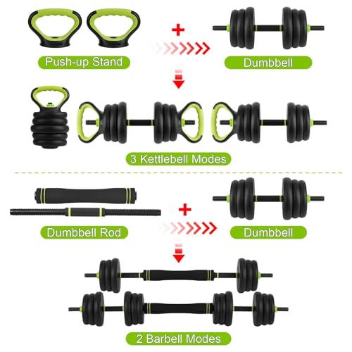 4-in-1 Adjustable Dumbbell Set, 30/44/66/88 Lbs Free Weights Set with Connector, Fitness Exercise Equipment Used As Kettlebells, Barbell, Push Up Stand, Weights Set for Home Gym Suitable Women/Men - size: 44 Lbs Round