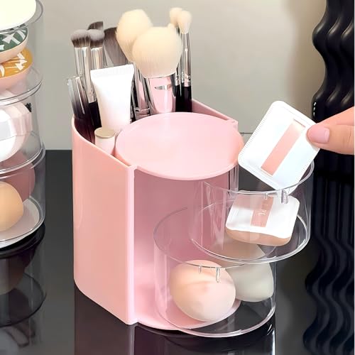 Azurphoric Hair Accessories Organizer with Hair Brush Holder, Rotatable Makeup Brush Holder for Necklaces, Earring, Bracelet, Ring, Makeup Brushes, Hair Clip and Hair Accessories (Pink, 2-Layer) - color: Pink, size: 2-Layer