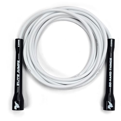 Elite Jumps 6mm PVC Jump Rope, Adjustable Skipping Rope | Non-kinking PVC cord. Unbreakable handles. Smooth rotation. For cardio and boxing. - color: Black Handles - 5" Handle