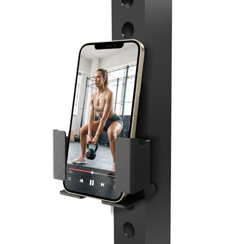 Power Rack Phone Mount, Hook-On Smartphone Holder for 2”×2”/3”×3” Squat Rack Upright, Tool-Free Installation, Vertical & Horizontal Viewing, Fits Phones up to 3.22” Wide - color: fit 3x3"power racks