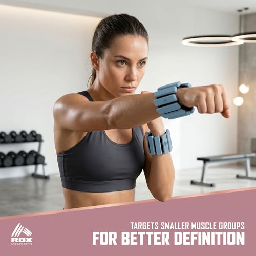 RBX Adjustable Ankle & Wrist Weights, Customizable for Pilates, Yoga, Walking, Barre, Home Workouts & Strength Training - color: Blue