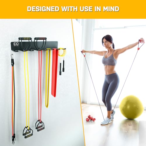 Double Circle Gym Equipment Storage Rack - Multi Purpose Gym Equipment Wall Rack Hanger for Pro Home Gym Storage for Exercise Bands, Barbell Bar, Jump Ropes, Chains, Lifting Belts (17" - Hooks) - color: Black: 8 Standard Hooks