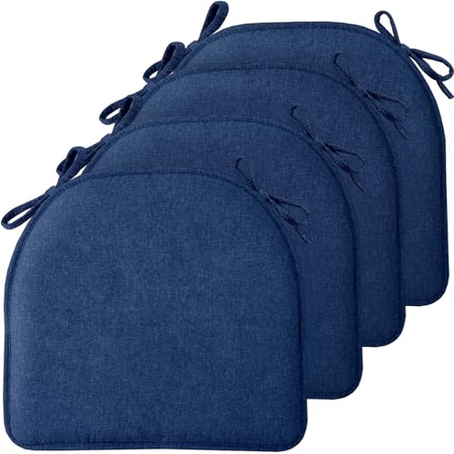 TushGuard Chair Cushions, 4 Pack Memory Foam Chair Pads, Thin Seat Cushion, Kitchen Chair Cushions Set of 4, Anti-Slip Backing & Fixed Straps, 1.4 in Thick, Navy Blue - color: Navy Blue