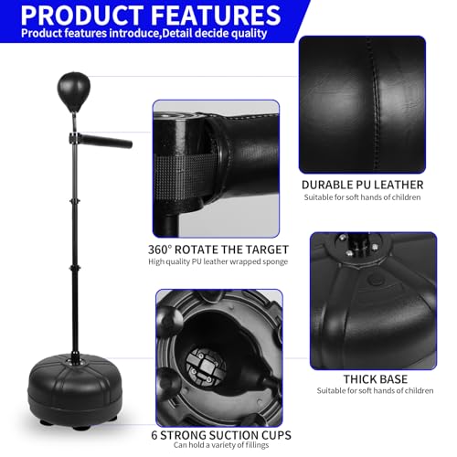 SYNTECSO Spinning Reflex Bar with Punching Bag, HAdjustable Height Boxing Bar, Boxing Speed Trainer for Home Gym