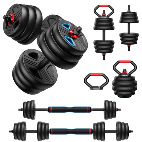 FITPLAM Adjustable dumbbell set,20/35/45/55/70/90lbs Free Weights set with upgraded nut, 5 in 1 Weight Set Used as Kettlebells, Barbell, Push up Stand, Fitness Exercise for Home Gym Suitable Men/Women - style: 45LB Total(22.5LB Each)