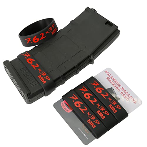 Aolamegs 5/10 Pack Magazine Bands - 5.56 Nato, 300 Blackout, 300 Subsonic, .223 Remington, .308 Winchester, 7.62x39 Magazine Marking Band, Durable Silicone Ammo Caliber Bands for Magazine Identification (2 Colors) - color: 7.62x39-blackred(5pcs)