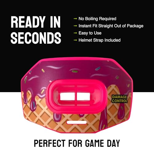 DAMAGE CONTROL Youth Football Mouth Guard – Breathable No Boil Mouthpiece, Protects Lips & Teeth, Works with Braces, Includes Helmet Strap – Sports Gear & Accessories (Brain Freeze) - color: Brain Freeze