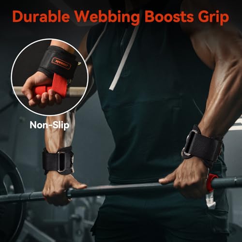 1 Pair Weight Lifting Straps with D Rings for Cable Machine Workout, Neoprene Padded Wrist Straps for Weightlifting Deadlifting, Non-Slip Wrist Support for Men Women - color: Red