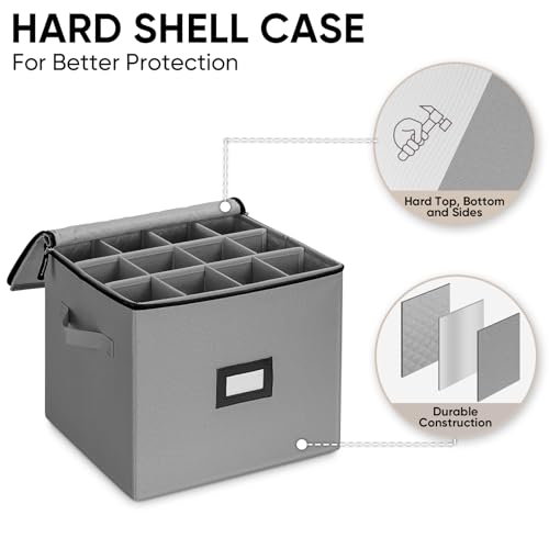 BALEINE China Storage Containers, Sturdy Quilted Wine Glass Storage, Plate Organizer with Carry Handles, Moving Boxes for Dishes, Cups, Mugs and Stemware (Champagne Flute, Hard Shell Grey) - color: Grey, style: Champagne Flute-Hard Shell