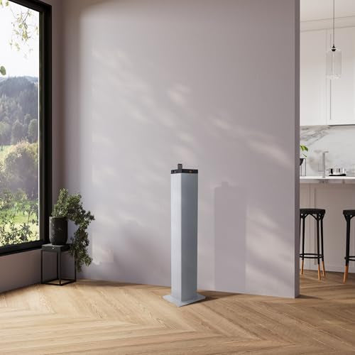 GOgroove Bluetooth Tower Speaker with Subwoofer Built in - Floorstanding Home Speaker with Powerful Bass and Dual Drivers, 120W Peak Power, MP3 3.5mm Aux, USB 2.0 Port Flash Drive, FM Radio (White) - color: White