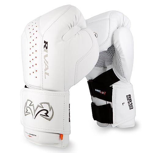RIVAL Boxing RB10 Intelli-Shock Bag Gloves, Hook and Loop Closure - Ergonomic Fit, 1.25” of Closed Cell Foam for Intense Bag Use - color: White, size: Medium