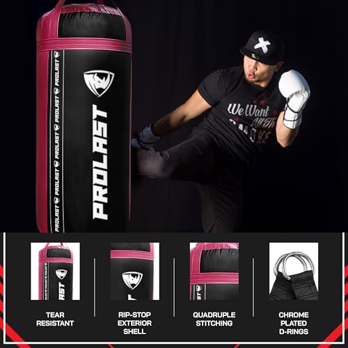 4Ft XL 135Lb Heavy Punching Kicking Bag for Adults, Boxing, MMA, Martial Arts, Muay Thai, Strength Training Equipment - color: Black / Pink, size: Unfilled