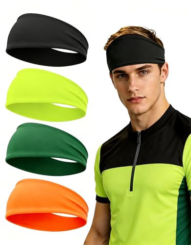 Headbands for Men & Women, Sweat Headband Non-Slip Sweatband Sports Running Cycling Yoga Basketball Workout Football Training - color: Black,Neon Yellow,Neon Orange,Green