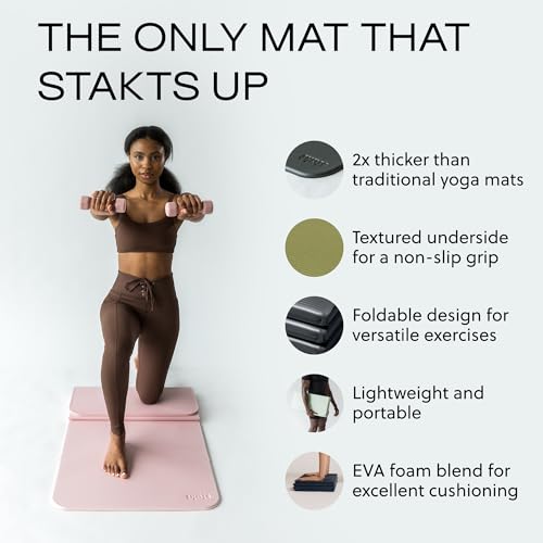 Stakt The Original Foldable Yoga Mat, Premium Foldable Exercise & Workout Mat with Non-Slip Surface, Lightweight Portable for Studio or Home Use, As Seen on Shark Tank - color: Rosewater