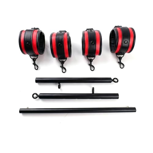 Spreader Bar Heavy Duty Stainless Steel Expandable Bar Home Gym with 4pcs Furry Crocodile Adjustable Strap,Sports Aid Training Pilates Aid Kit,Indoor Yoga Set - style: Black+Black-Red-Cushioned
