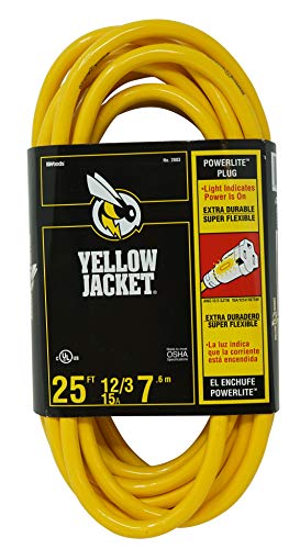 Southwire Yellow Jacket Heavy Duty Extension Cord - Reliable Outdoor Power for Tools & Equipment - Lighted End with Weather Resistant SJTW Jacket - 25 Foot - size: 25 ft