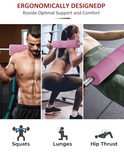 Barbell Squat Pad Set- Nylon Padding AntiSlip- Thick Foam Barbell Pad for Squats Cushion,Lunges&Bar Padding for Hip Thrusts -Standard Olympic Weight Bar Pad (Wrist Straps Weightlifting-Ankle Straps) - color: Pink