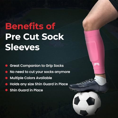 MediCaptain Pre Cut Soccer Sock Sleeves, Companion for Soccer Grip Socks, Securely Holds Shin Guards, Compression Leg Warmer - color: Pink