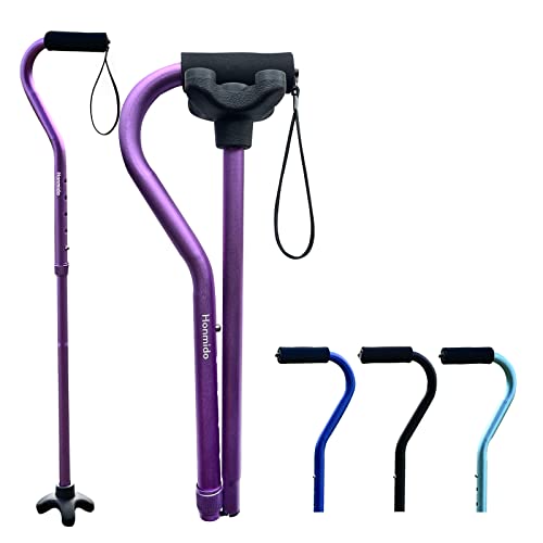 Walking Cane Foldable for Men & Women Seniors for Balance,Self Standing Folding,Height Adjustable Anti-Slip Lightweight Alloy Walking Stick for Travel Mobility Aid - color: Matte Purple Offset Handle