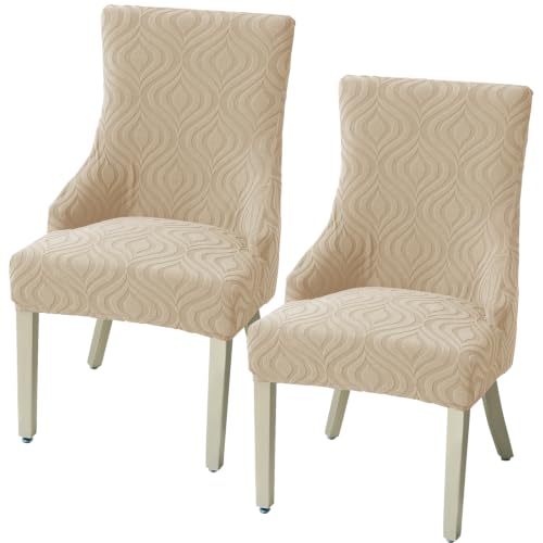 Wingback Dining Chair Covers Stretch Wing Back Side Chair Slipcover Accent Chair Cover Slipcover with Arm Chair Protector Cover for Dining Living Room (Khaki, 2PCS) - color: Peach- Khaki, size: 2 PCS