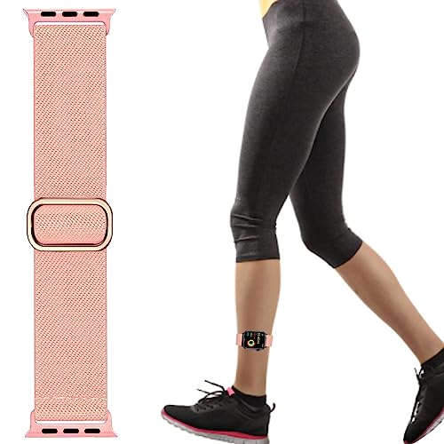Elastic Ankle/Arm Band Compatible for Apple Watch 49/46/45/44/42/41/40/38mm | Breathable Nylon Ankle Strap Armband for Women Men, Fits iWatch SE Ultra Series 11 10 9 8 7 6 5 4 3 2 1 - color: Pink, size: 38/40/41/42(series 11 10)
