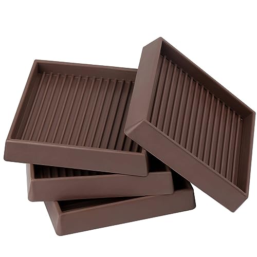 Furniture Pads Rubber Furniture Caster Cups, Anti-Sliding Bed Stopper Floor Protectors with Grip, 3x3 Square Non Slip Furniture Pads - Protect Any Flooring (Brown, 4 Pack) - size: 3" x 3" (Set of 4)-Square