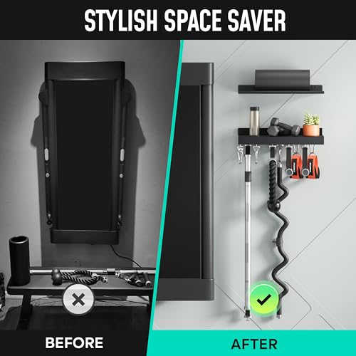 2-Tier Metal Shelf Compatible with Tonal 1& Tonal 2 Accessories | Floating Shelf Organizer for Home Gym Storage, T-Locks Adapter Bracket Hanger, Wall Mounted Rack with Hooks, Workout Holder